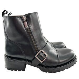 Lucky brand Ondalucia womens ankle booties size 7 37 leather moto biker boots